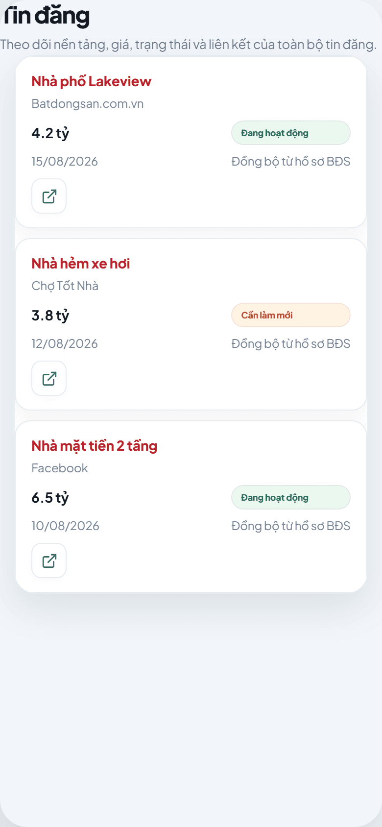 Giao diện quản lý tin đăng SYNO